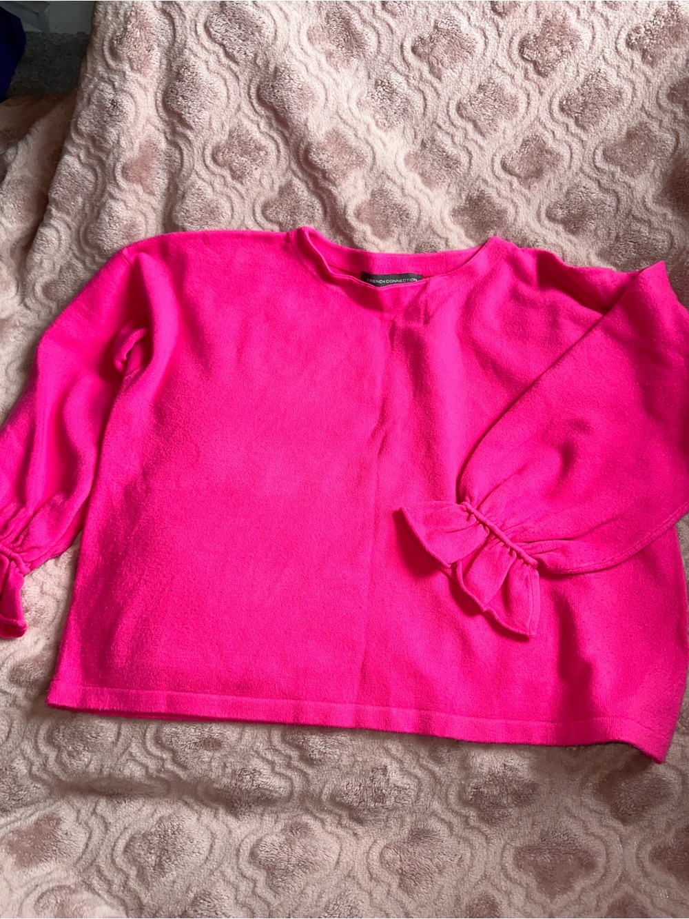 French Connection Hot Pink Crew Neck Top with Tag Detail